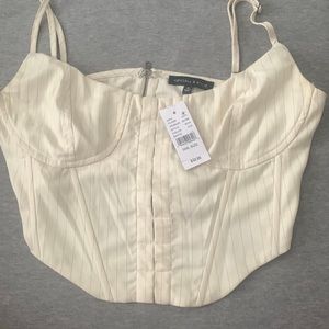 White/blue stripe cropped corset